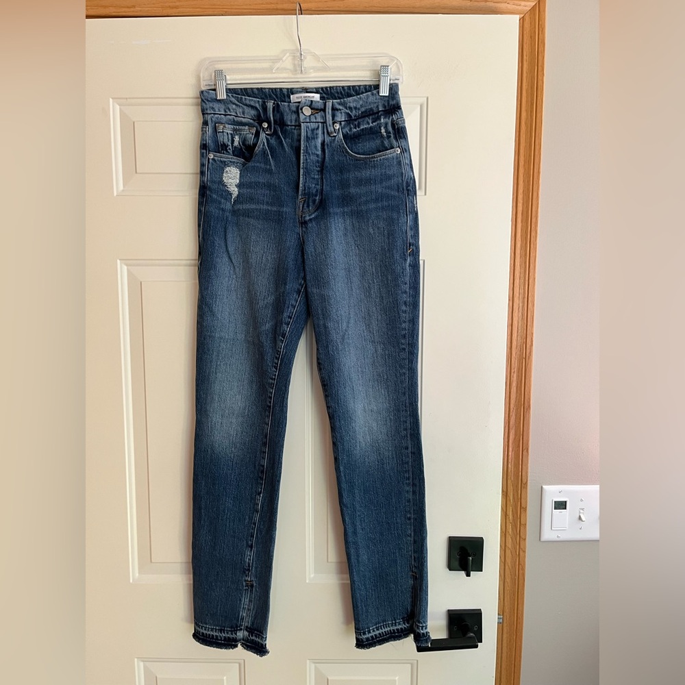 Women’s Good American Good Boy GBDS991T blue 404 button fly Jean. Size 2-26